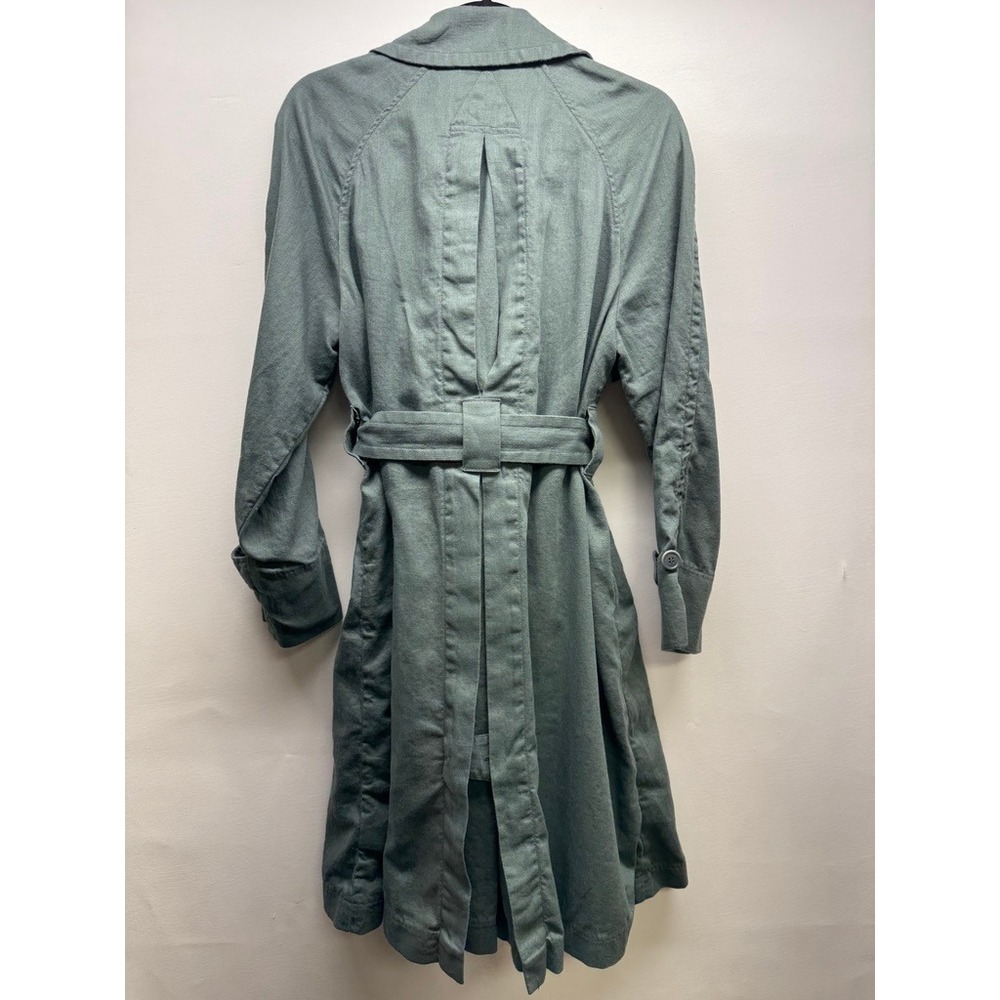 Madewell Trench Coat Womens M Green Linen Cotton Blend Belted Drapey Long Jacket - Picture 6 of 6